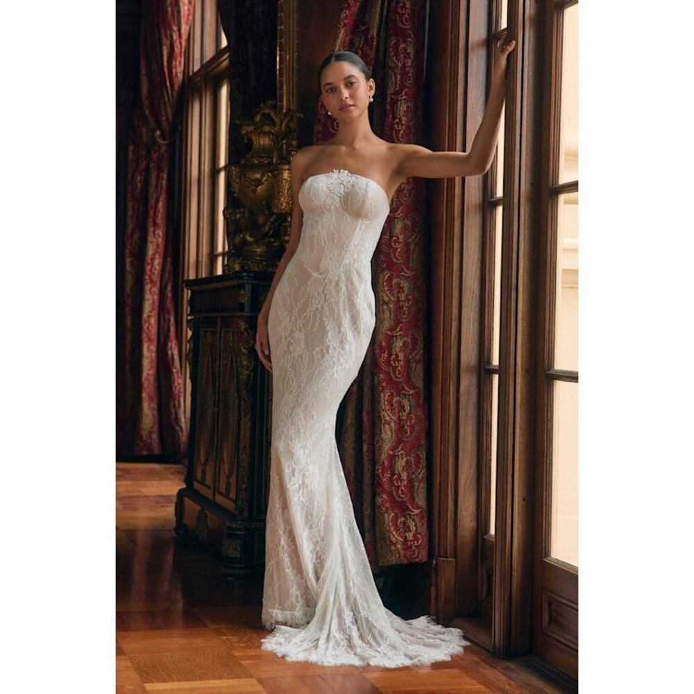 Lulus Valeria White Lace Strapless Bustier Maxi Dress - Size M